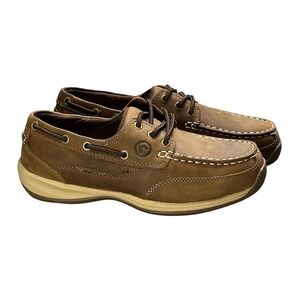 Rockport Works Wmns 9 Sailing Club Tan Oxford Leather Steel Moc Toe Safety Shoes